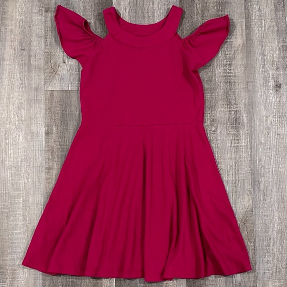 💞 Girls Size 10-12 (Large) Magenta Cold Shoulder Dress - Picture 1 of 3